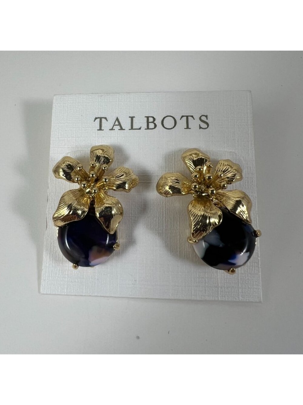 Gold Floral Statement Earrings With Faux Pearl Drop By Talbots